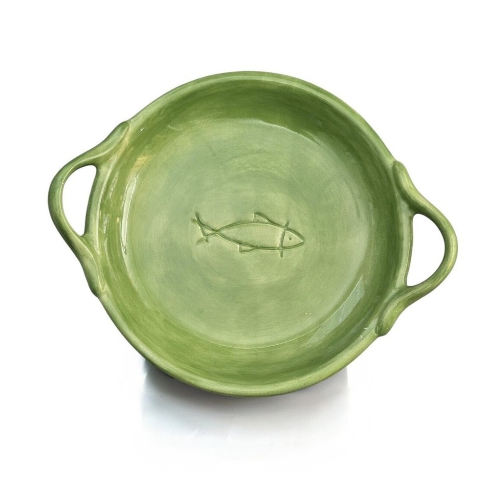 Pottery Barn Paella Green Fish Seafood Stoneware Dish Plate Cookware